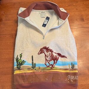 Ariat Beige and Brown Horse Print Quarter-Zip